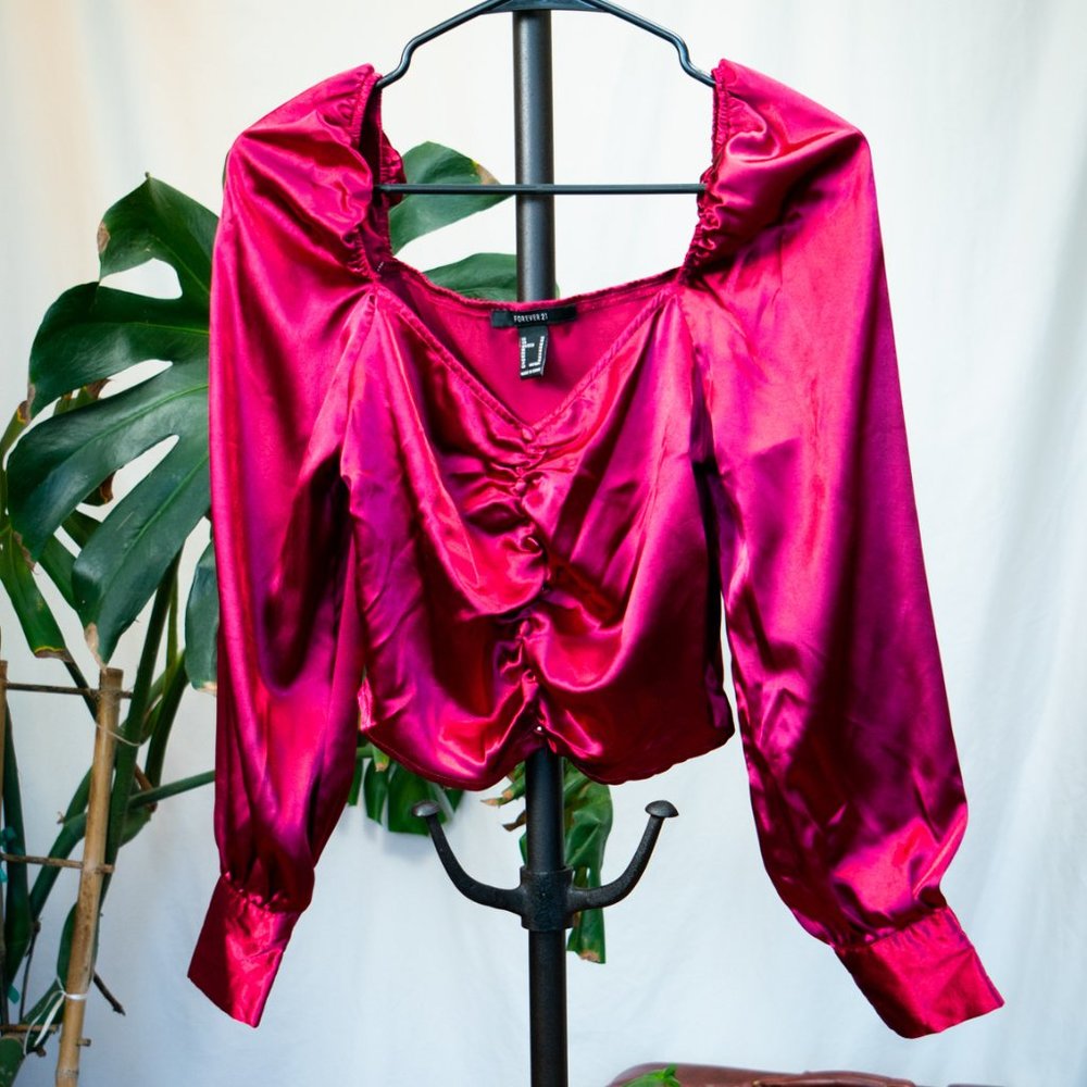Silky Magenta Crop Top Blouse